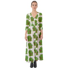 Kermit The Frog Pattern Button Up Boho Maxi Dress by Valentinaart