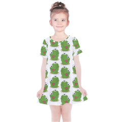 Kermit The Frog Pattern Kids  Simple Cotton Dress by Valentinaart