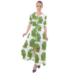 Kermit The Frog Pattern Waist Tie Boho Maxi Dress by Valentinaart