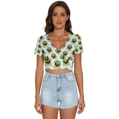 Kermit The Frog V-neck Crop Top by Valentinaart