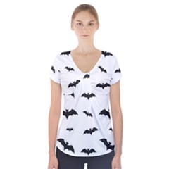 Bat Pattern Short Sleeve Front Detail Top by Valentinaart