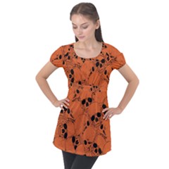 Skull Pattern Puff Sleeve Tunic Top by Valentinaart