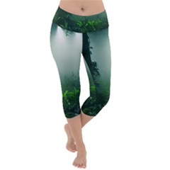 Swamp Forest Trees Background Nature Eerie Lightweight Velour Capri Yoga Leggings by danenraven