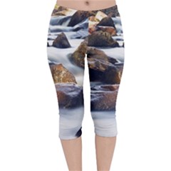 River Nature Stream Brook Water Rocks Landscape Velvet Capri Leggings  by danenraven