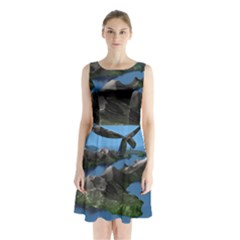 Mountain Landscape Rocky Rocks Geology Scenic Sleeveless Waist Tie Chiffon Dress by danenraven