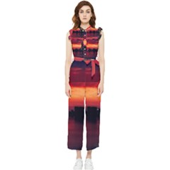 New York City Urban Skyline Harbor Bay Reflections Women s Frill Top Chiffon Jumpsuit by danenraven