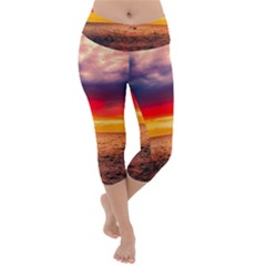 Denmark Sunset Dusk Sky Clouds Sea Ocean Water Lightweight Velour Capri Yoga Leggings by danenraven