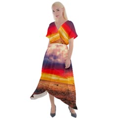 Denmark Sunset Dusk Sky Clouds Sea Ocean Water Cross Front Sharkbite Hem Maxi Dress by danenraven