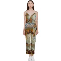 Abstract Mountains Landscape Tabloid Texture V-neck Spaghetti Strap Tie Front Jumpsuit by danenraven