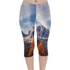 Dolomites Mountains Alps Alpine Trees Conifers Velvet Capri Leggings  by danenraven