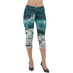 Sea Ocean Waves Seascape Beach Lightweight Velour Capri Leggings  by danenraven