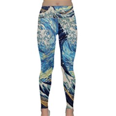 The Great Wave Of Kanagawa Painting Starry Night Vincent Van Gogh Lightweight Velour Classic Yoga Leggings by danenraven