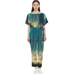 Magical Forest Forest Painting Fantasy Batwing Lightweight Chiffon Jumpsuit by danenraven