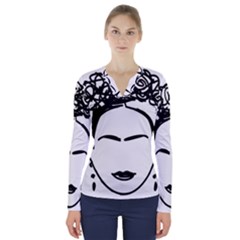 Frida Kahlo  V-neck Long Sleeve Top by Sobalvarro