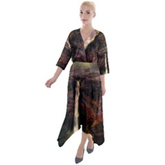 Waterfall Cascade Mountains Cliffs Northern Lights Quarter Sleeve Wrap Front Maxi Dress by danenraven