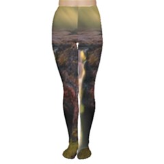 Waterfall Cascade Mountains Cliffs Northern Lights Tights by danenraven