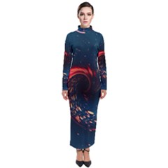 Fluid Swirl Spiral Twist Liquid Abstract Pattern Turtleneck Maxi Dress by Ravend