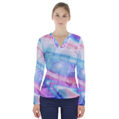 Polygons Bokeh Geometric Art Geometric Background V-neck Long Sleeve Top by Ravend