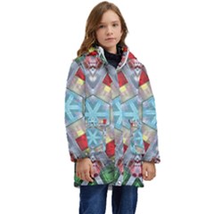 Geometric Symmetrical Symmetry Data Futuristic Kid s Hooded Longline Puffer Jacket by Ravend