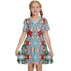 Geometric Symmetrical Symmetry Data Futuristic Kids  Short Sleeve Tiered Mini Dress by Ravend