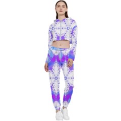 Snowflake Kaleidoscope Template Background Cropped Zip Up Lounge Set by Ravend