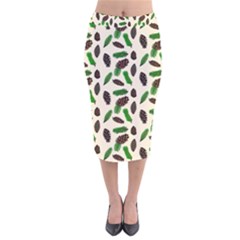 Background Ornamental Spruce Sample Velvet Midi Pencil Skirt by Ravend