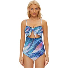 Background Neon Geometric Cubes Colorful Lights Knot Front One-piece Swimsuit by Ravend