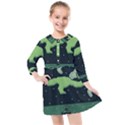 Ship Sea Monster Boat Island Night Pixel Kids  Quarter Sleeve Shirt Dress View1