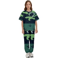 Ship Sea Monster Boat Island Night Pixel Kids  Tee And Pants Sports Set by Pakemis