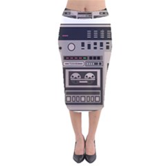 Cassette Recorder 80s Music Stereo Velvet Midi Pencil Skirt by Pakemis