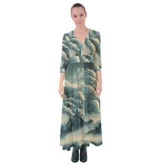 Mountains Alps Nature Clouds Sky Fresh Air Art Button Up Maxi Dress by Pakemis