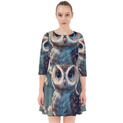 Owl Bird Bird Of Prey Ornithology Animal Smock Dress by Pakemis