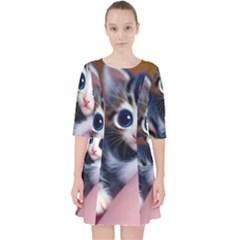 Cute Kitten Kitten Animal Wildlife 3d Quarter Sleeve Pocket Dress by Pakemis