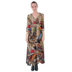 Background Embroidery Pattern Stitches Abstract Button Up Maxi Dress by Pakemis