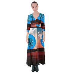 Surreal Fantasy Abstract Art Creativity Horizon Button Up Maxi Dress by Pakemis