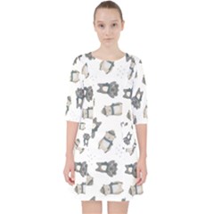 Cute Seamless Pattern With Koala Panda Bear Quarter Sleeve Pocket Dress by Pakemis