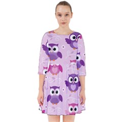 Seamless Cute Colourfull Owl Kids Pattern Smock Dress by Pakemis