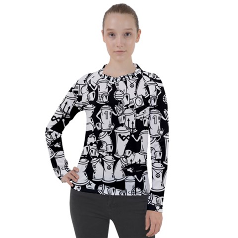 Graffiti Spray Can Characters Seamless Pattern Women s Pique Long Sleeve Tee by Pakemis