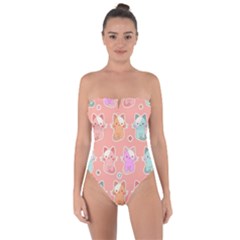 Cute Kawaii Kittens Seamless Pattern Tie Back One Piece Swimsuit by Pakemis