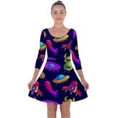 Space Pattern Quarter Sleeve Skater Dress by Pakemis