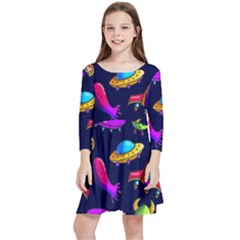 Space Pattern Kids  Quarter Sleeve Skater Dress by Pakemis