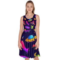 Space Pattern Knee Length Skater Dress With Pockets by Pakemis