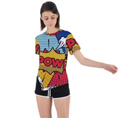 Pow Word Pop Art Style Expression Vector Asymmetrical Short Sleeve Sports Tee by Pakemis