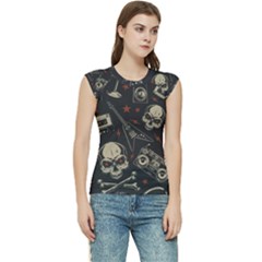 Grunge Seamless Pattern With Skulls Women s Raglan Cap Sleeve Tee by Pakemis