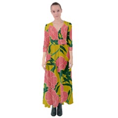 Pink Flower Seamless Pattern Button Up Maxi Dress by Pakemis