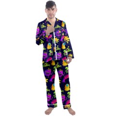 Space Patterns Men s Long Sleeve Satin Pajamas Set by Pakemis