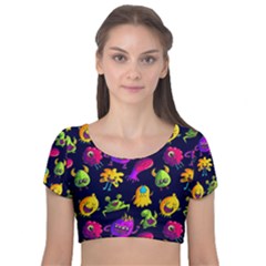 Space Patterns Velvet Short Sleeve Crop Top  by Pakemis