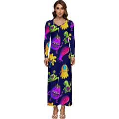 Space Patterns Long Sleeve Velour Longline Maxi Dress by Pakemis