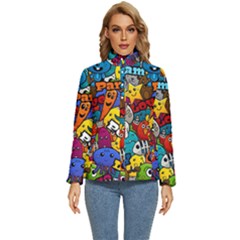 Graffiti Characters Seamless Pattern Women s Puffer Bubble Jacket Coat by Pakemis