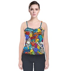 Graffiti Characters Seamless Pattern Velvet Spaghetti Strap Top by Pakemis